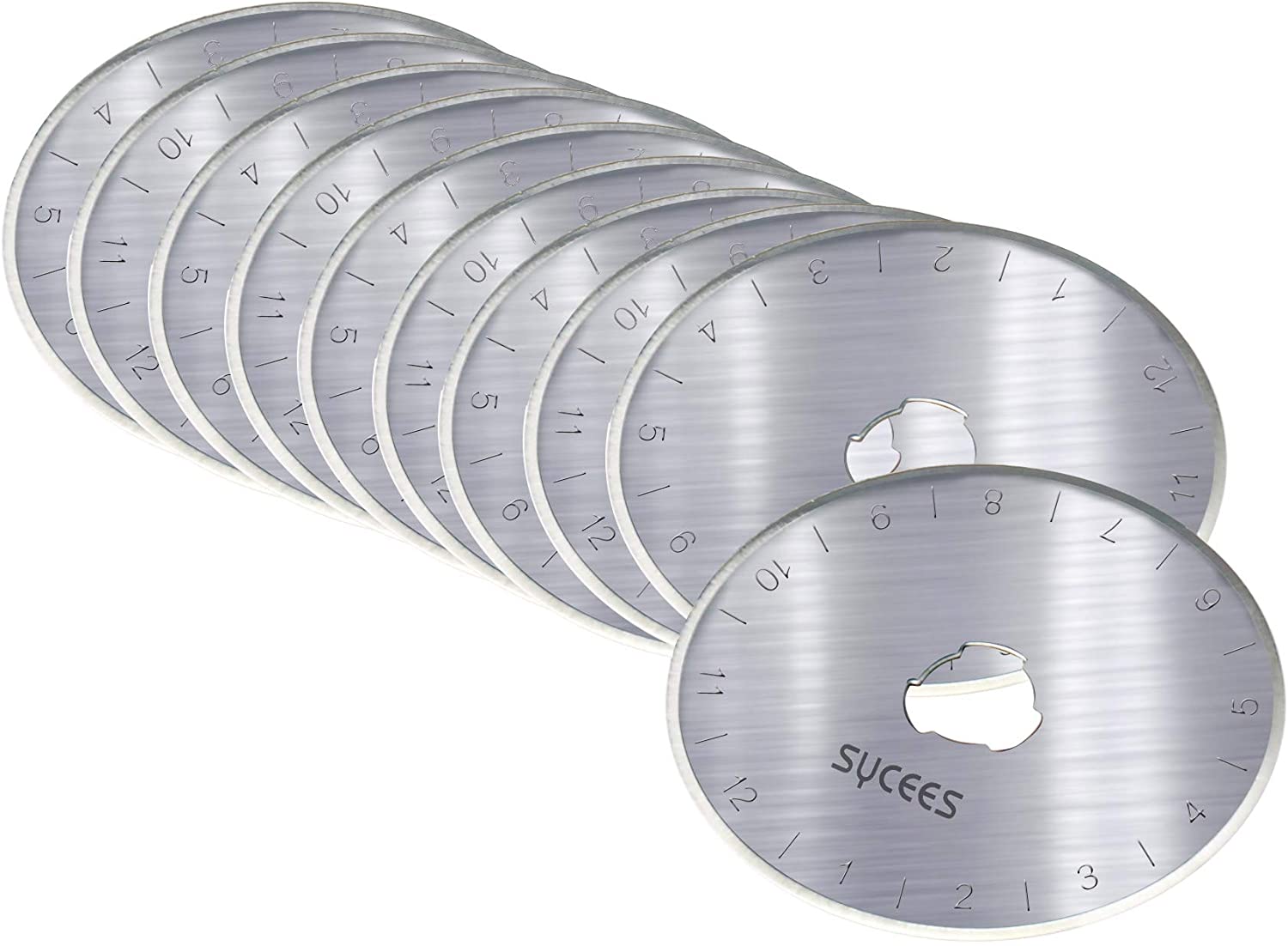 SYCEES 10 pieces replacement blades round blades for rotary cutters/rolling knives, fabric cutter, round blade cutter, 45 mm