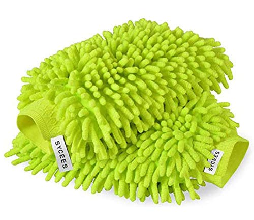 SYCEES 2 pieces waterproof microfibre wash mitt, soft coral car chenille car wash mitt, glove for car washing