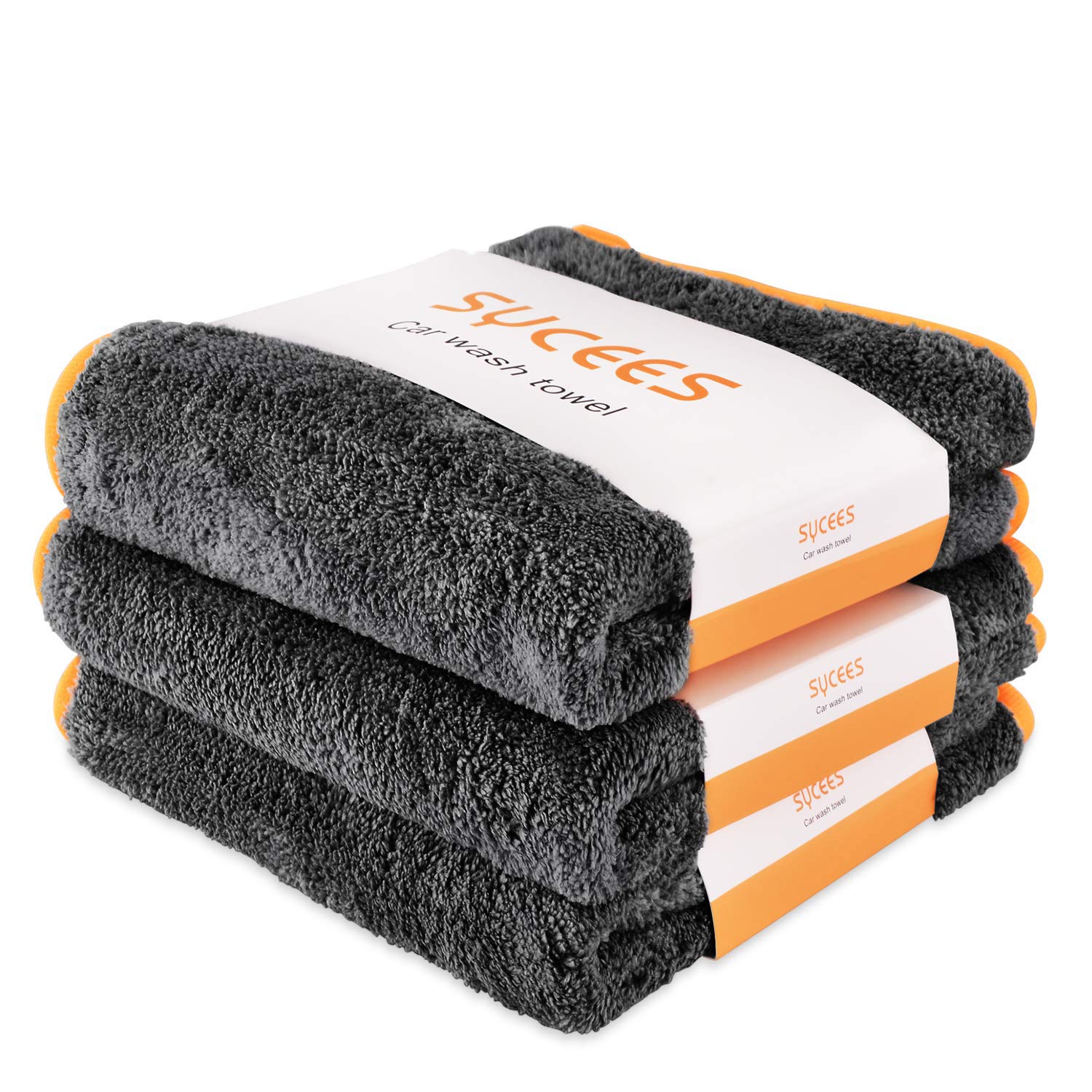 SYCEES 2 pieces waterproof microfibre car wash mitt and 1 piece microfibre cloth set, soft coral car chenille wash mitt with cleaning cloth, dry cloth for car wash.